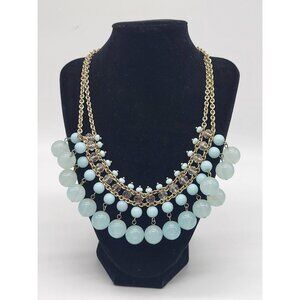 BANANA REPUBLIC Statement Bauble Necklace Light Blue Gold Tone Glam Boho
